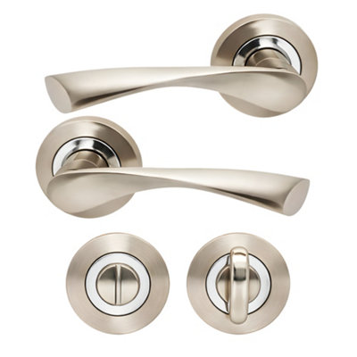 UAP Limited Uap Zeta Internal Door Handles Pair With Turn & Release Bathroom Pack Polished Chrome / Satin Nickel from B&Q