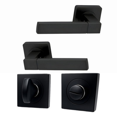 UAP Limited Uap Cube Internal Door Handles Pair With Turn & Release Bathroom Pack Matte Black from B&Q