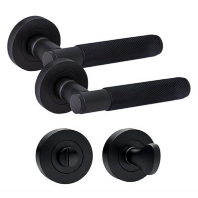 UAP Limited Uap Knurled Internal Door Handles Pair With Turn & Release Bathroom Pack Matte Black from B&Q
