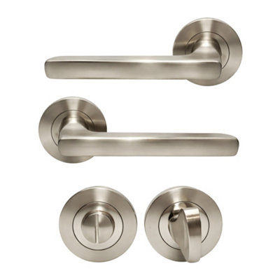 UAP Limited Uap Matiz Internal Door Handles Pair With Turn & Release Bathroom Pack Pearl Nickel Plated / Satin Nickel from B&Q