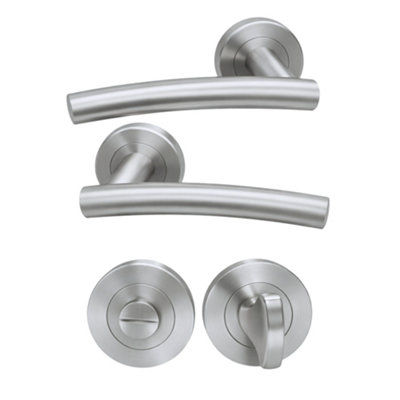 UAP Limited Uap Scafell Internal Door Handles Pair With Turn & Release Bathroom Pack Satin Stainless from B&Q