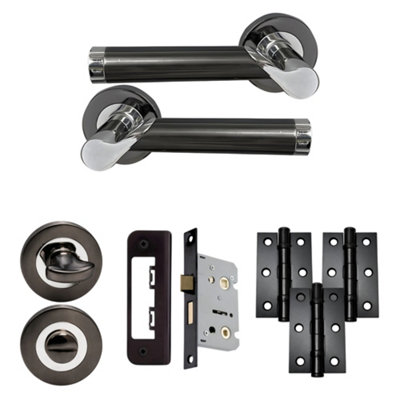 UAP Limited Uap Enterprise Internal Door Handles Bathroom Pack With 65mm Lock Hinges Escutcheon Polished Chrome/black from B&Q