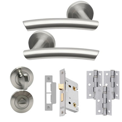 UAP Limited Uap Everest Internal Door Handles Bathroom Pack With 65mm Lock Hinges Escutcheon Satin Stainless from B&Q