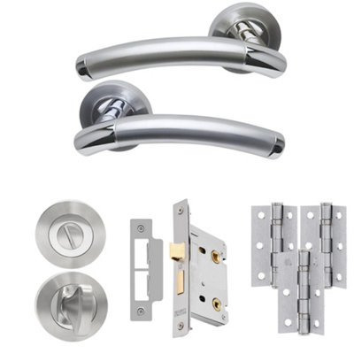 UAP Limited Uap Lincoln Internal Door Handles Bathroom Pack With 65mm Lock Hinges Escutcheon Polished/satin Chrome from B&Q