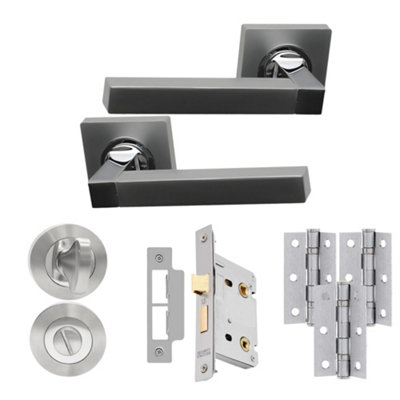 UAP Limited Uap Quad Internal Door Handles Bathroom Pack With 65mm Lock Hinges Escutcheon Polished/matt Chrome from B&Q