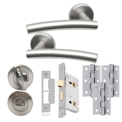 UAP Limited Uap Scafell Internal Door Handles Bathroom Pack With 65mm Lock Hinges Escutcheon Satin Stainless from B&Q