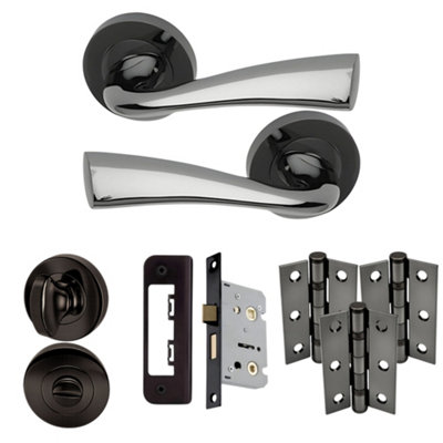 UAP Limited Uap Scimitar Internal Door Handles Bathroom Pack With 65mm Lock Hinges Escutcheon Black Nickel Polished from B&Q