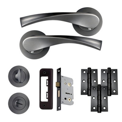 UAP Limited Uap Zeta Internal Door Handles Bathroom Pack With 65mm Lock Hinges Escutcheon Metal Grey from B&Q