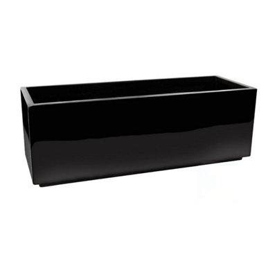 Primrose Fibreglass Trough Weather Proof Outdoor Garden Gloss Planter In Black 90Cm from B&Q