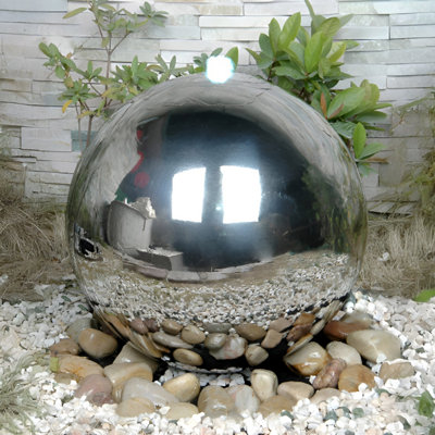 Primrose Stainless Steel Polished Sphere Outdoor Water Feature With Lights And Reservoir 40Cm from B&Q