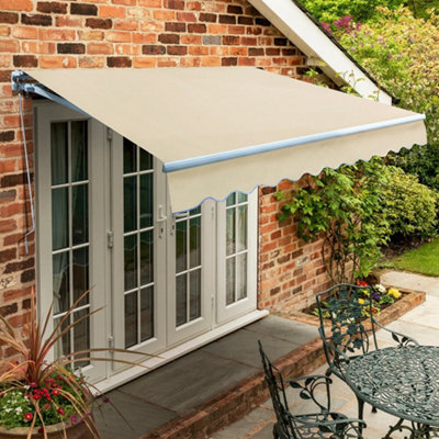 Primrose Awnings 2.5M X 2.0M Retractable Manual Standard Ivory Awning Outdoor Patio Canopy from B&Q