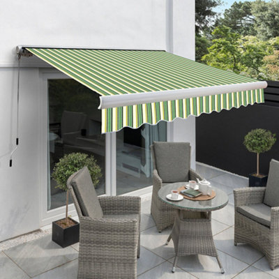 Primrose Awnings 5.0M X 3.0M Retractable Electric Full Cassette Green Stripe Awning Outdoor Patio Canopy from B&Q