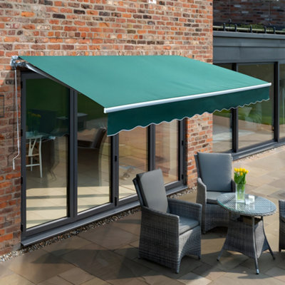 Primrose Awnings 3.0M X 2.5M Retractable Manual Green Awning Outdoor Patio Canopy from B&Q