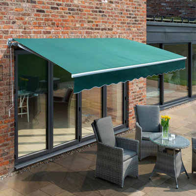 Primrose Awnings 3.5M X 2.5M Retractable Manual Green Awning Outdoor Patio Canopy from B&Q
