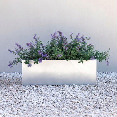 B&Q -  Zinc Galvanised Rectangular Silver Outdoor Trough Planter Small 70Cm X 24Cm