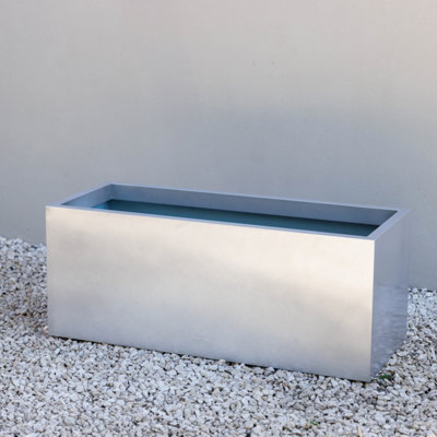 Primrose Zinc Galvanised Rectangular Silver Outdoor Trough Planter Large 75Cm X 30Cm