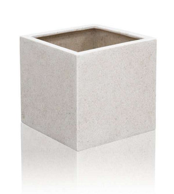Primrose Poly-Terrazzo Large White Cube Planter 40Cm from B&Q