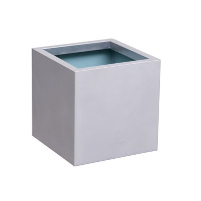 Primrose Zinc Galvanised Silver Cube Planter Pot 30Cm from B&Q