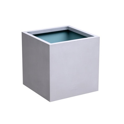 Primrose Zinc Galvanised Silver Cube Planter Pot 40Cm from B&Q