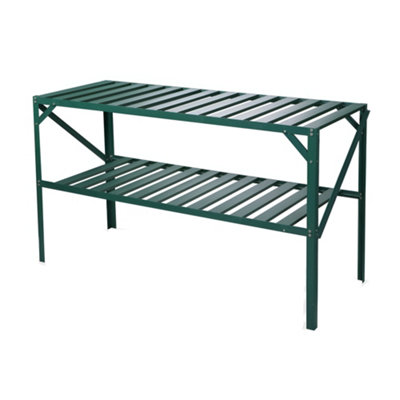 B&Q -  2 Tier Traditional Greenhouse Garden Staging Green 126Cm