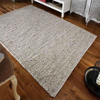  - Handmade Luxurious Plain Wool Easy To Clean Textured Grey Wool Rug For Living Room & Bedroom-80Cm X 150Cm