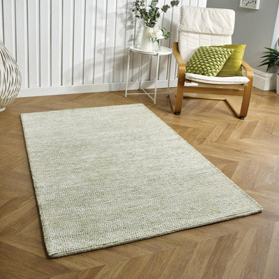 B&Q Handmade Luxurious Easy To Clean Modern Wool Dotted Rug For Living Room & Bedroom-160Cm X 230Cm Green