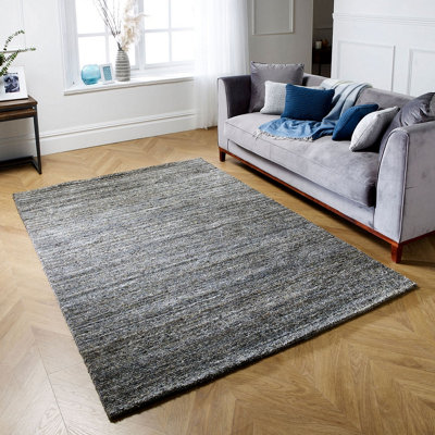 B&Q Grey Modern Striped Easy To Clean Wool Rug For Living Room & Bedroom-160Cm X 230Cm