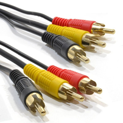 B&Q -  Triple Rca Phono Plugs To Plugs Composite & Audio Cable Lead 5M Gold