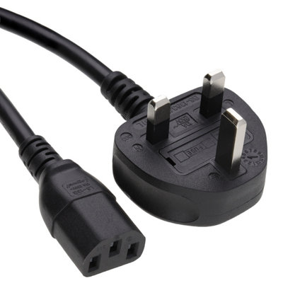 B&Q -  Power Cable Uk Plug (10A Fused) To Iec C13 1.00mm2 Lead 6Ft 1.8M Black