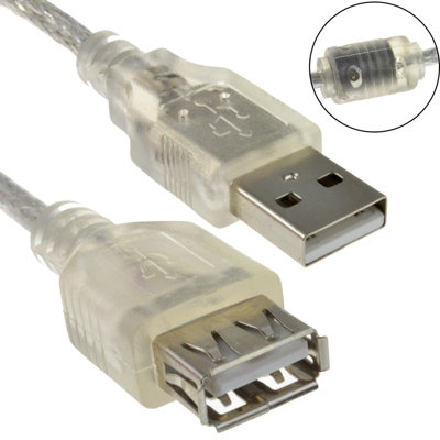 Kenable Clear Usb 2.0 Extension Cable A To A Female Lead 24Awg Ferrite 2M from B&Q