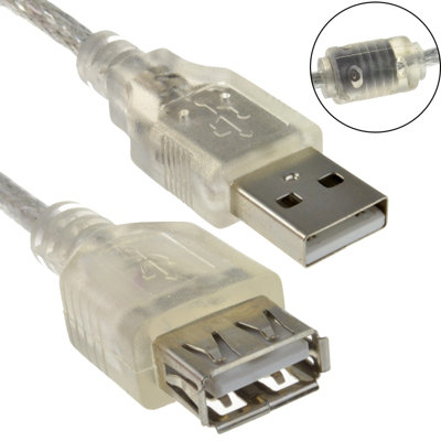 B&Q -  Clear Usb 2.0 Extension Cable A To A Female Lead 24Awg Ferrite 5M