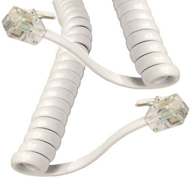 Kenable Telephone Handset Coiled Rj10 Plug To Rj10 Plug Cable Lead White 3M from B&Q