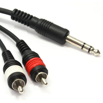 B&Q -  Pulse Pro 6.35mm Stereo Jack To 2 X Phono Plugs Helical Shielded Cable 5M