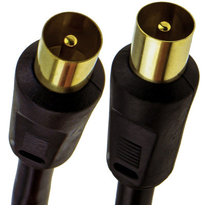 B&Q -  Rf Coaxial Rg6 Tv Aerial Lead Coax Male Plug To Plug Black Cable Gold 1M
