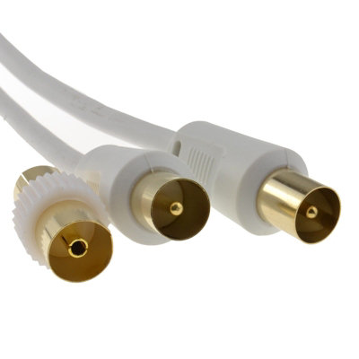 B&Q -  Rf Tv Freeview Plug To Plug White Aerial Lead Cable With Coupler 3M