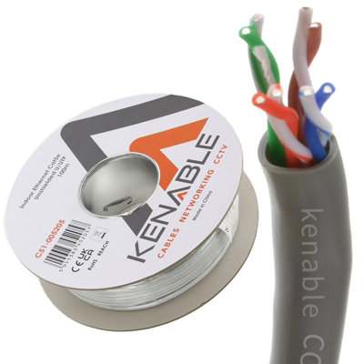 Kenable Ethernet Utp Cca Cable Roll Network Lan Solid Utp Cat5E-Cca Grey 100M from B&Q