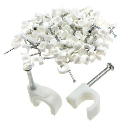 Kenable Round White 7mm Cable Clips Secure Fastenings Cables (100 Pack) from B&Q