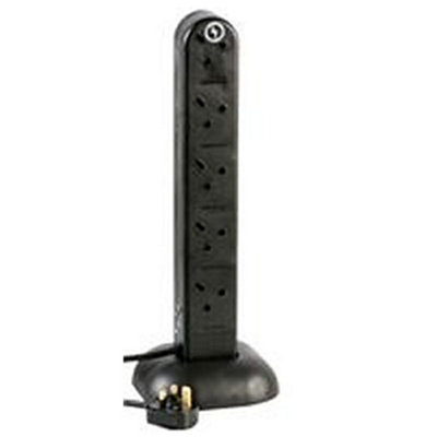 B&Q -  Black 10 Gang Way Uk Mains Extension Tower Splitter With 2M Cable