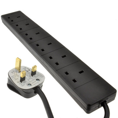 Kenable 6 Gang Way Uk Trailing Socket Mains Power Extension Lead Black 1M from B&Q