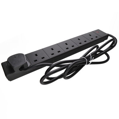 Kenable 6 Gang Way Uk Trailing Socket Mains Power Extension Lead Black 2M from B&Q