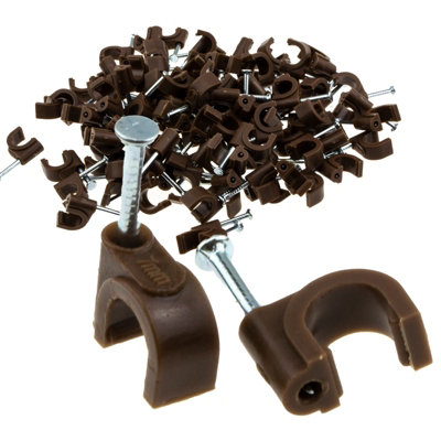 Kenable Round Brown 7mm Cable Clips Secure Fastenings Cables (100 Pack) from B&Q
