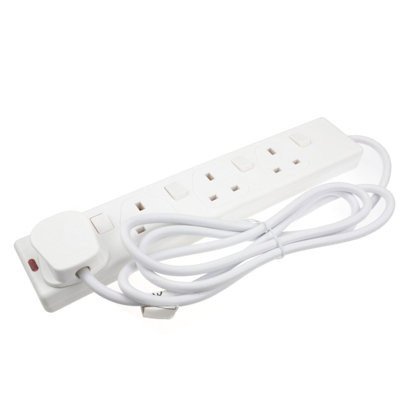 Kenable Individually Switched 4 Gang Uk Mains Power Extension 2M White from B&Q