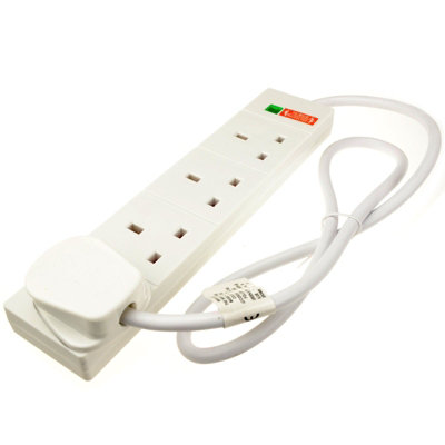 Kenable Surge Protected 4 Gang Way Mains Extension Socket Uk 13A White 1M from B&Q