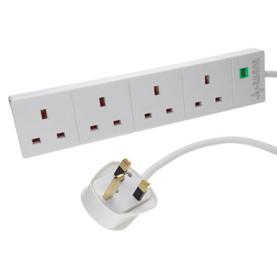 B&Q -  Surge Protected 4 Gang Way Mains Extension Socket Uk 13A White 8M