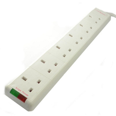 Kenable Surge Protected 6 Gang Way Mains Extension Socket Uk 13A White 1M from B&Q