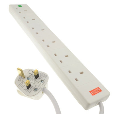 Kenable Surge Protected 6 Gang Way Mains Extension Socket Uk 13A White 2M from B&Q