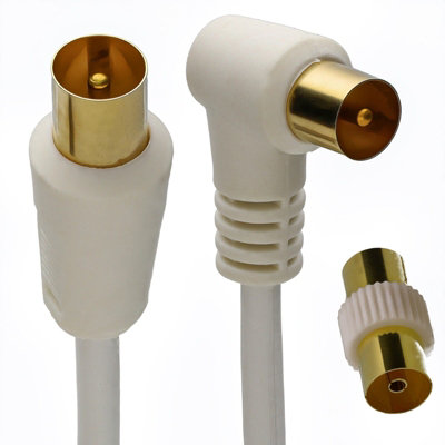 B&Q -  Rf Right Angle Tv Aerial Freeview Plug Video Cable & Coupler Gold 5M White