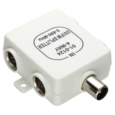 Kenable Rf Splitter Freeview Tv 4 Way Uv Fm Vhf Aerial 1 Input To 4 Output Tvs from B&Q
