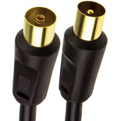 Kenable Rf Coaxial Tv Aerial Lead Coax Plug To Socket Black Rg59 Cable Gold 1M