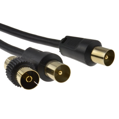 Kenable Rf Tv Freeview Plug To Plug Black Aerial Lead Cable With Coupler 3M